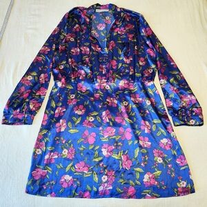 Vibrant Floral Long Sleeve Dress With A Tie - Blue and Pink 🌺